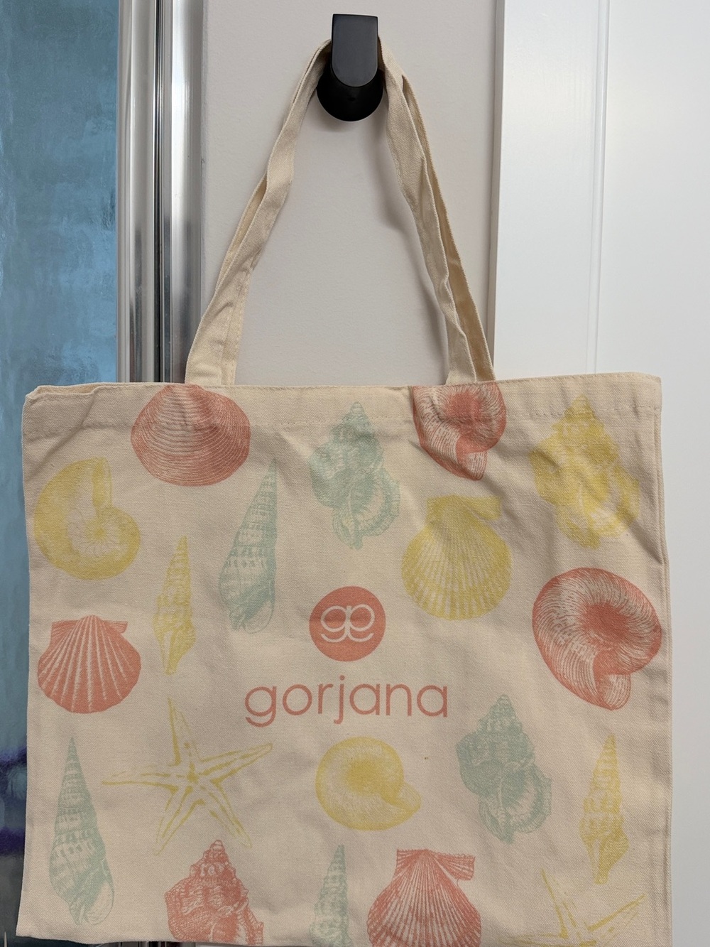 Gorjana Pastel Seashell Canvas Tote in Coral, Yellow & Mint